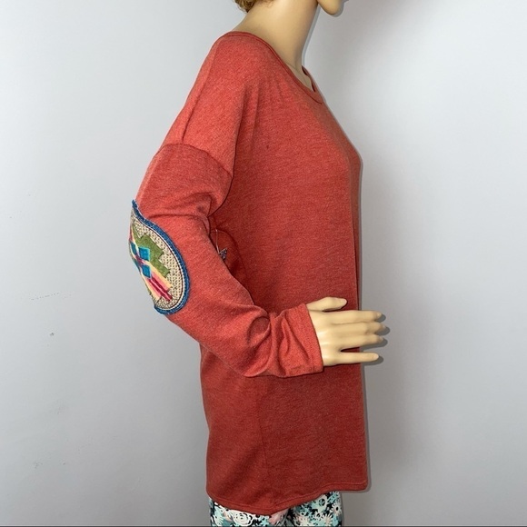 Twenty Second NWT Boho Embroidered Long Sleeve Top – Rust Orange, Size Medium - Picture 5 of 8